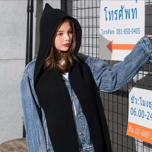 None Accessories - Hooded Scarf Black